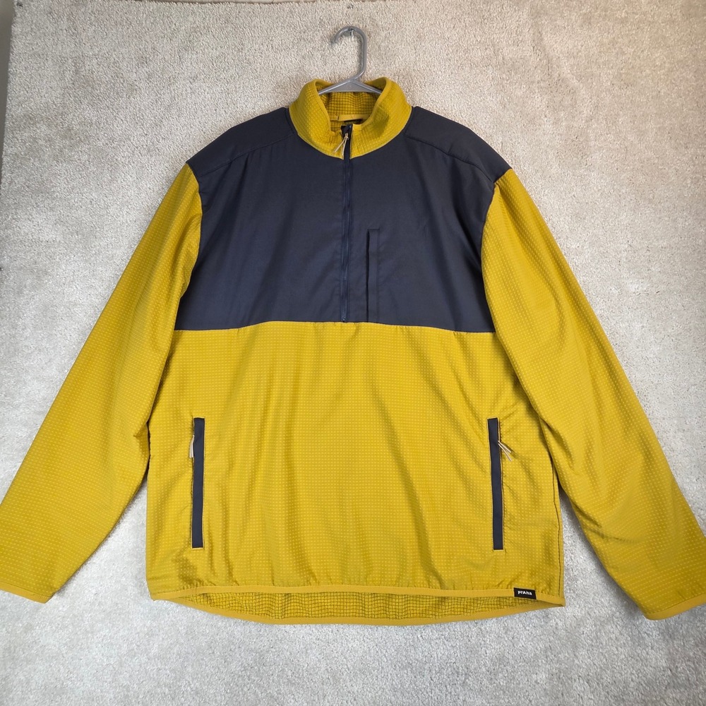 Prana Gridlock Fleece Quarter Zip Pullover Yellow Grey Mens XXL Gorpcore